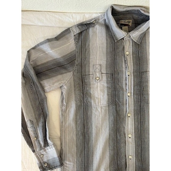 "Rare Vintage" Brand Men's Western Rodeo Shirt Grey Stripe Pearl Snaps Sz Large - Picture 7 of 12